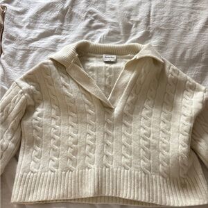Sunday Best Cream Cable-Knit Polo Sweater